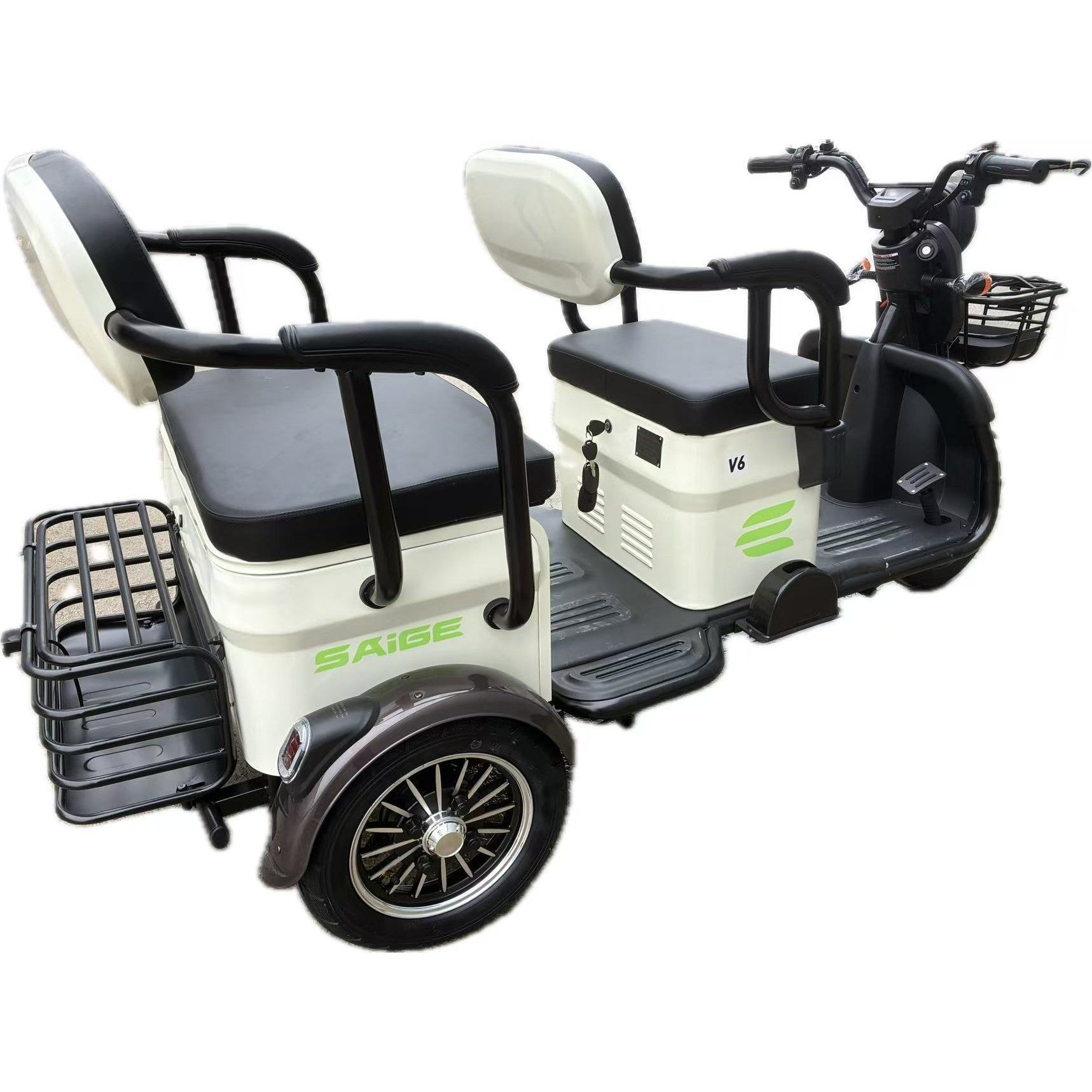 Triciclu Electric V6, Saige, Fara Permis, cu Doua Locuri, Motor 1800W, Baterie 72V24Ah, Autonomie 60km, 220x88x105 cm,