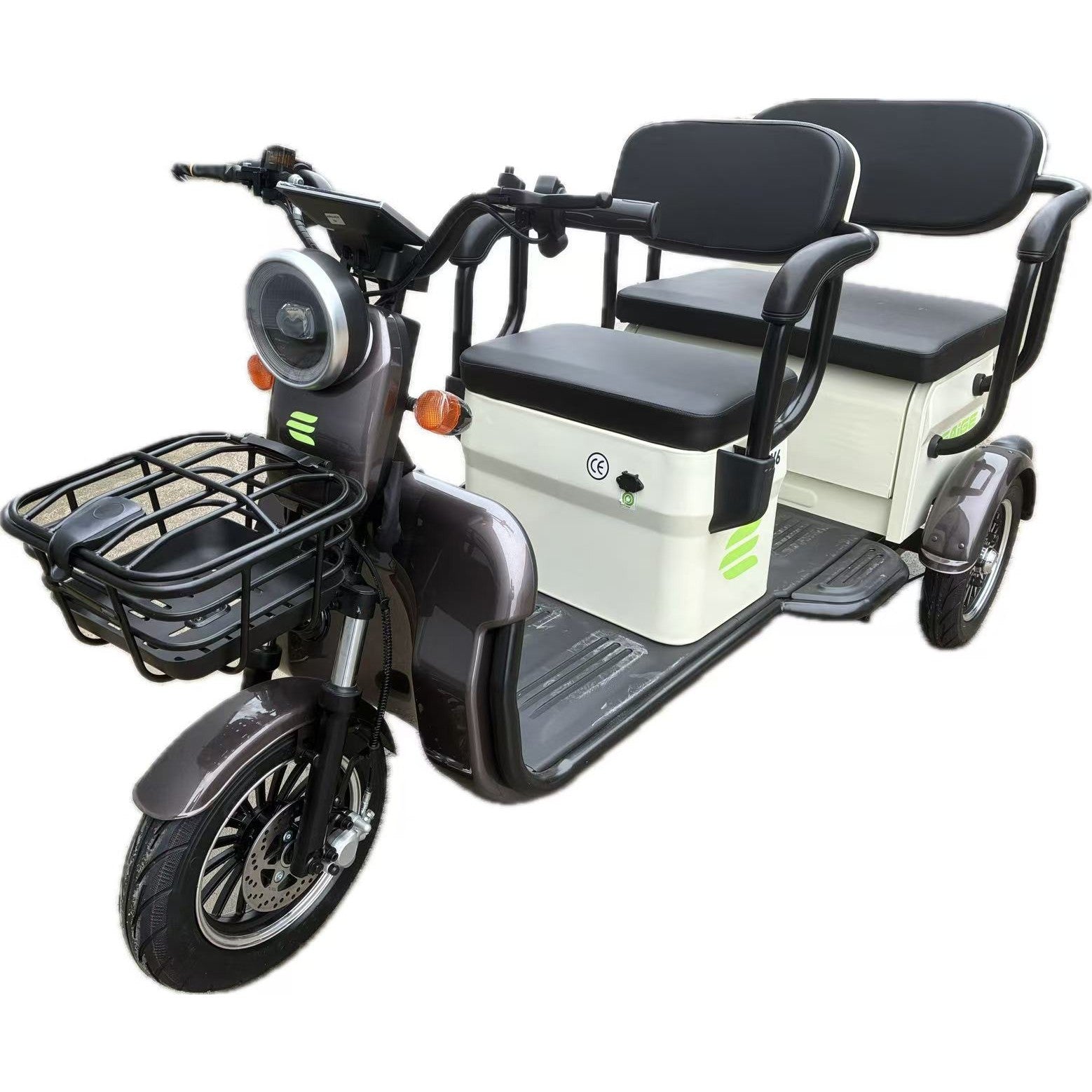 Triciclu Electric V6, Saige, Fara Permis, cu Doua Locuri, Motor 1800W, Baterie 72V24Ah, Autonomie 60km, 220x88x105 cm,