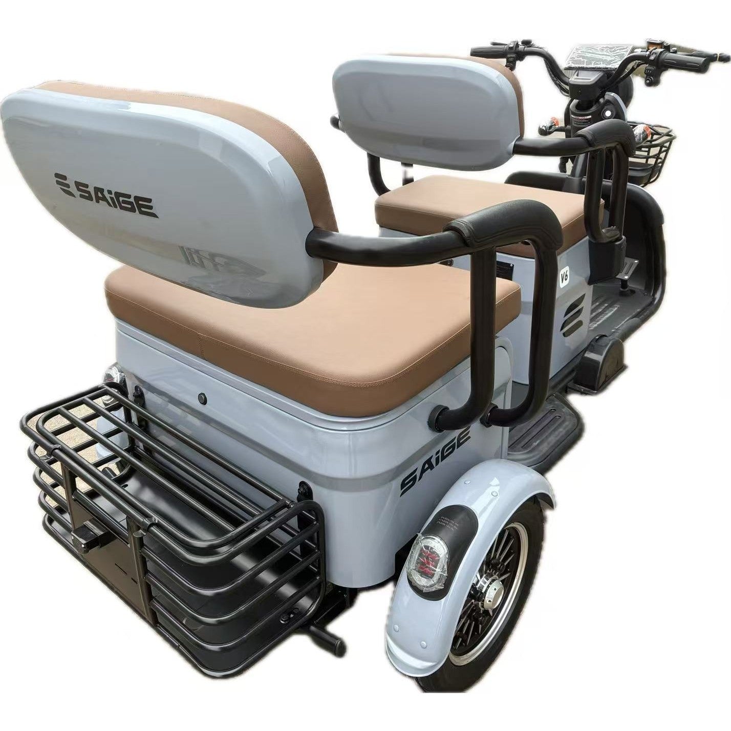 Triciclu Electric V6, Saige, Fara Permis, cu Doua Locuri, Motor 1800W, Baterie 72V24Ah, Autonomie 60km, 220x88x105 cm,