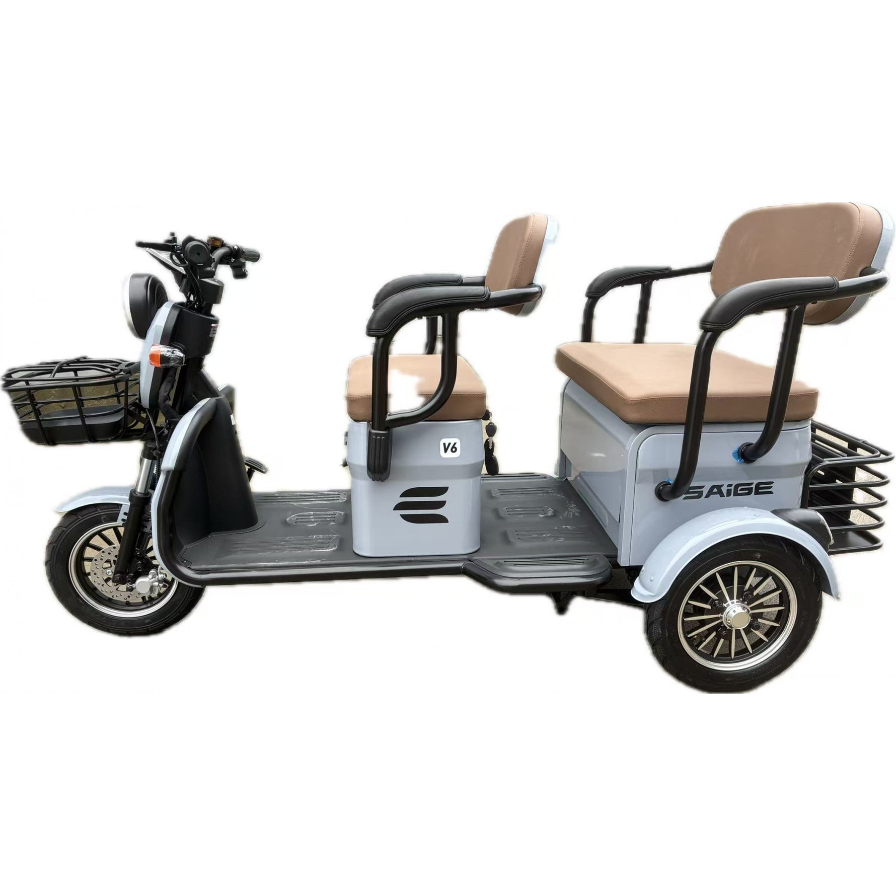 Triciclu Electric V6, Saige, Fara Permis, cu Doua Locuri, Motor 1800W, Baterie 72V24Ah, Autonomie 60km, 220x88x105 cm,