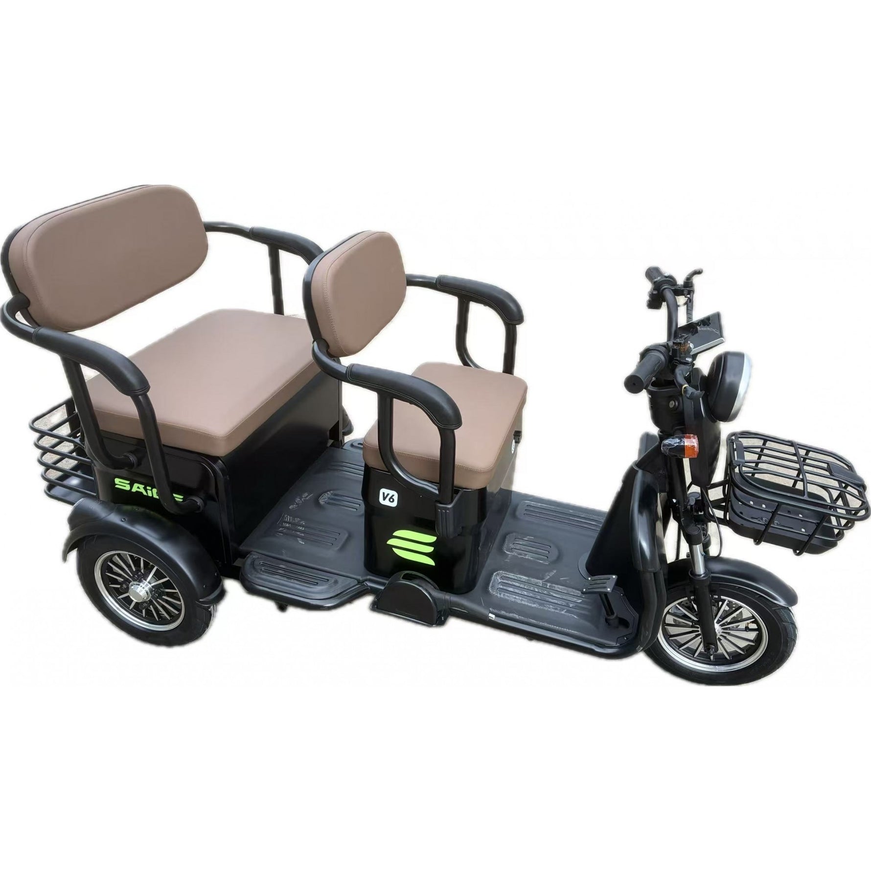 Triciclu Electric V6, Saige, Fara Permis, cu Doua Locuri, Motor 1800W, Baterie 72V24Ah, Autonomie 60km, 220x88x105 cm,