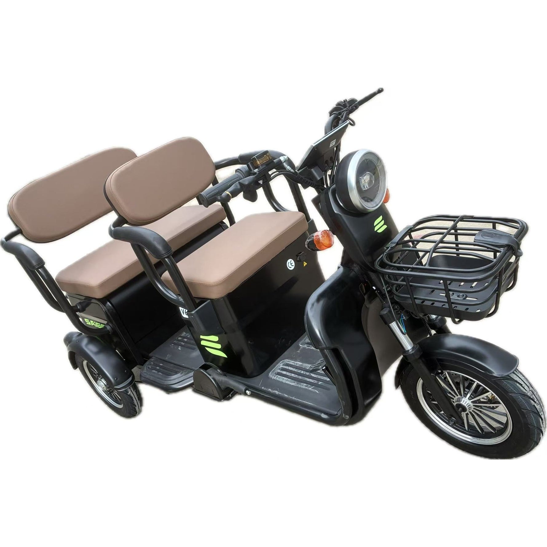 Triciclu Electric V6, Saige, Fara Permis, cu Doua Locuri, Motor 1800W, Baterie 72V24Ah, Autonomie 60km, 220x88x105 cm,