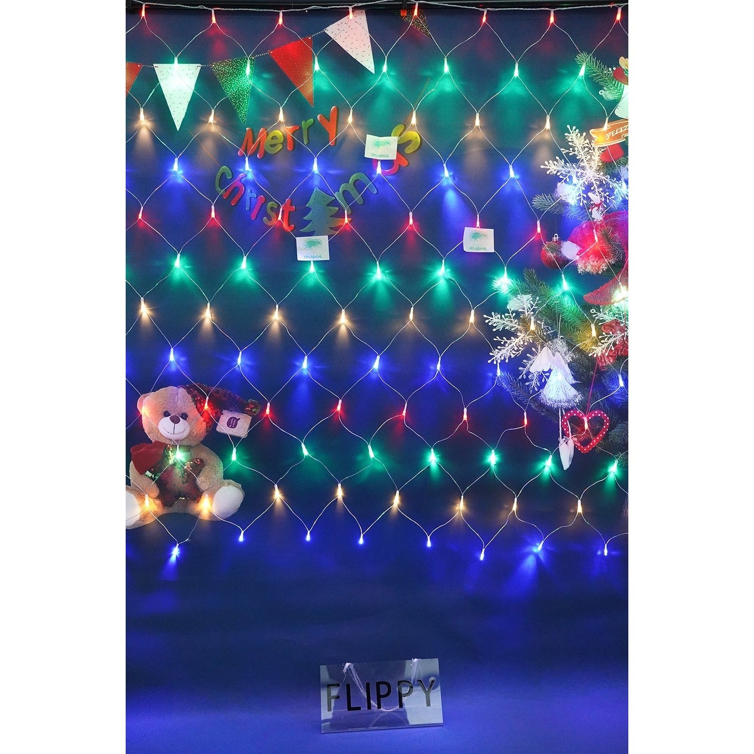 Sectiune Instalatie de Craciun Flippy, Tip Plasa, 120 LED-uri, 1.5 x 1.5 m, 8 jocuri de lumini, Interconectabila, Fir