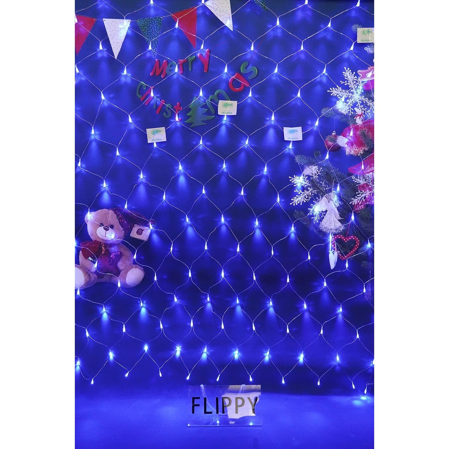Sectiune Instalatie de Craciun Flippy, Tip Plasa, 120 LED-uri, 1.5 x 1.5 m, 8 jocuri de lumini, Interconectabila, Fir
