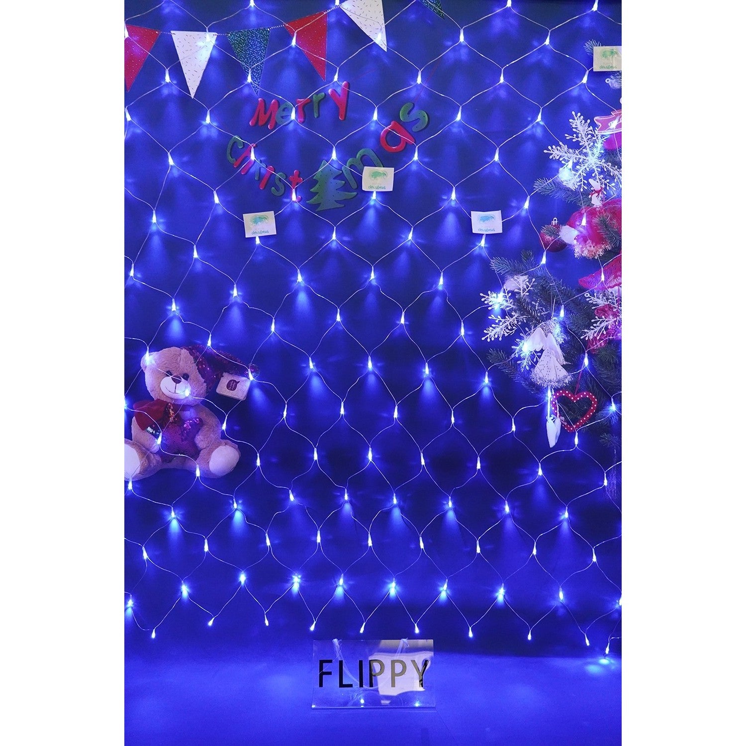 Sectiune Instalatie de Craciun Flippy, Tip Plasa, 80 LED-uri, 2 m x 1 m, 8 jocuri de lumini, Interconectabila, Fir
