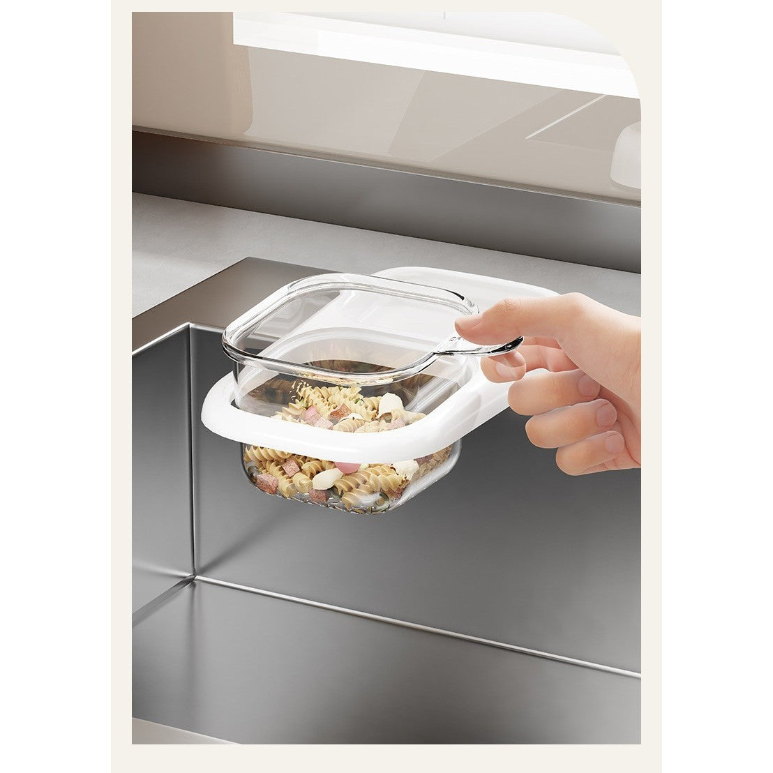 Cos de Scurgere pentru Chiuveta, Flippy, din ABS, cu Maner si Ventuza, Multifunctional, 22 x 13 x 8.5 cm, Alb