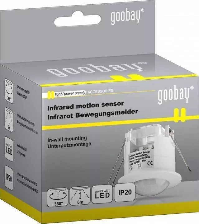 Senzor de miscare alb cu infrarosu pentru interior Goobay
