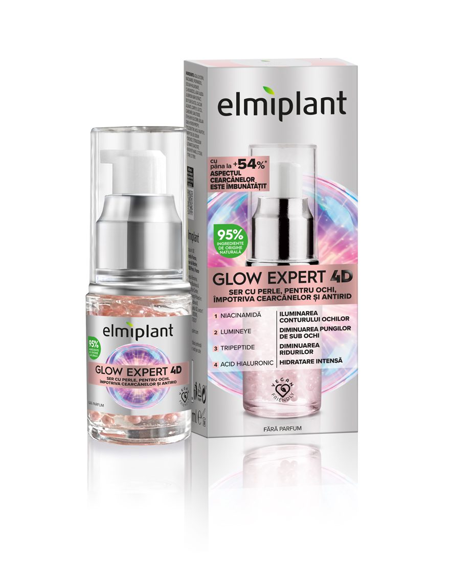 Ser Cu Perle Pentru Ochi, Elmiplant, Glow Expert 4D Impotriva Petelor Pigmentare si Antirid, cu Niacinamida si