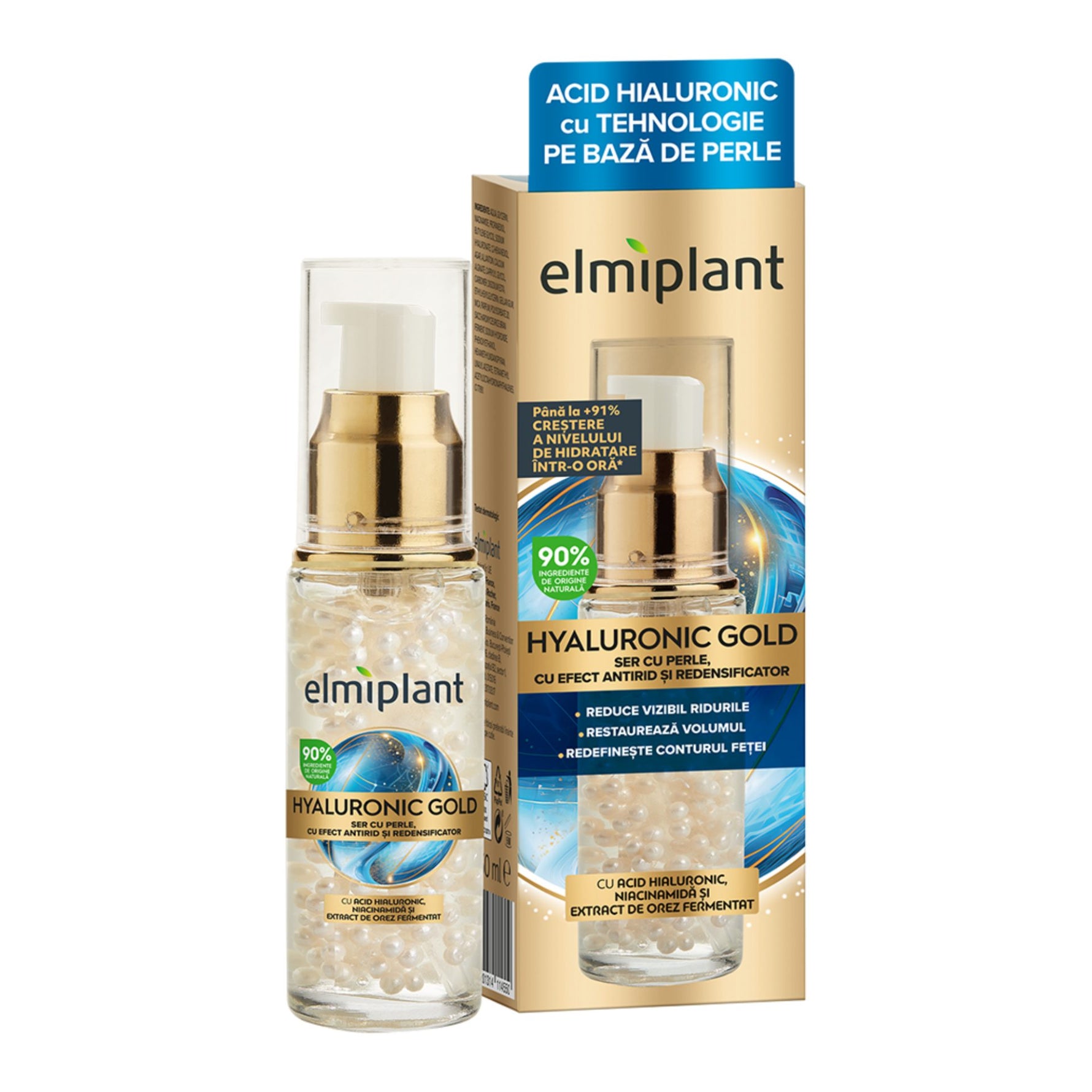 Ser Pentru Fata, Elmiplant, Hyaluronic Gold, 30 ml