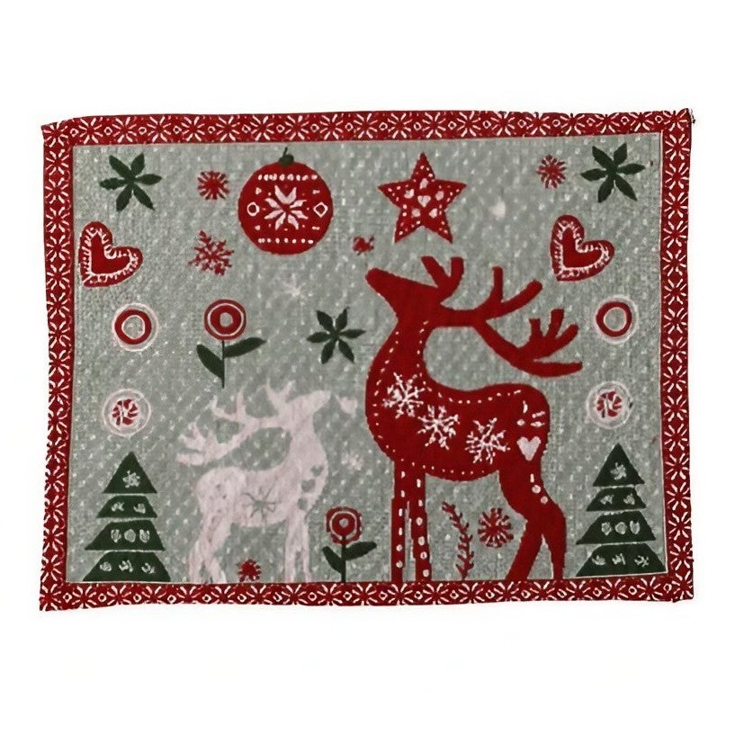Servet de Masa, Flippy, Model Ren si Globuri, Tematica Craciun, Prosop pentru Masa, 47x33 cm, Bumbac si Fibre