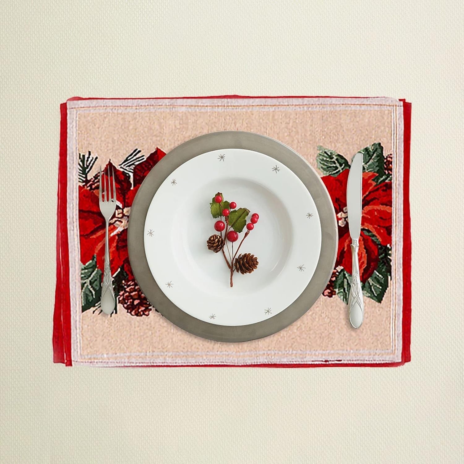 Servet pentru Masa, Flippy, Model Craciunite, Tematica Craciun, 43 x 34 cm, Rosu