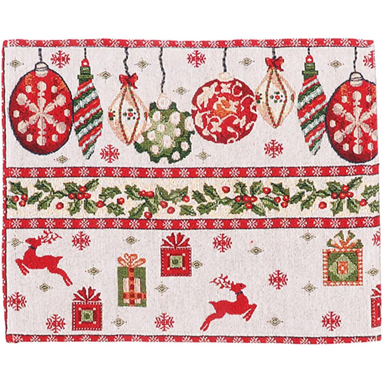 Servet pentru Masa, Flippy, Model Globulete si Cadouri, Tematica Craciun, 43 x 34 cm, Rosu