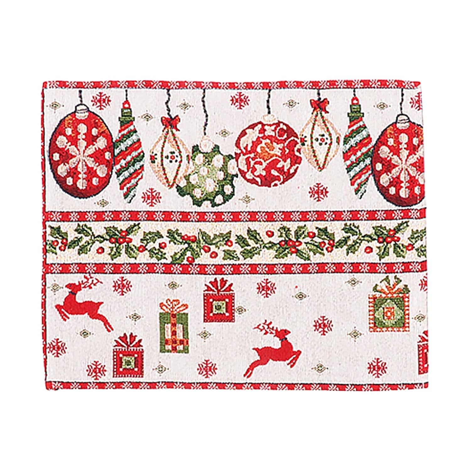 Servet pentru Masa, Flippy, Model Globulete si Cadouri, Tematica Craciun, 43 x 34 cm, Rosu
