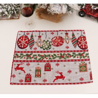 Servet pentru Masa, Flippy, Model Globulete si Cadouri, Tematica Craciun, 43 x 34 cm, Rosu