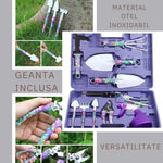 Set 10 accesorii pentru gradinarit Flippy, geanta depozitare inclusa, otel inoxidabil, 37 x 28 cm, mov