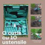 Set 10 accesorii pentru gradinarit Flippy, geanta depozitare inclusa, otel inoxidabil, 37 x 28 cm, verde