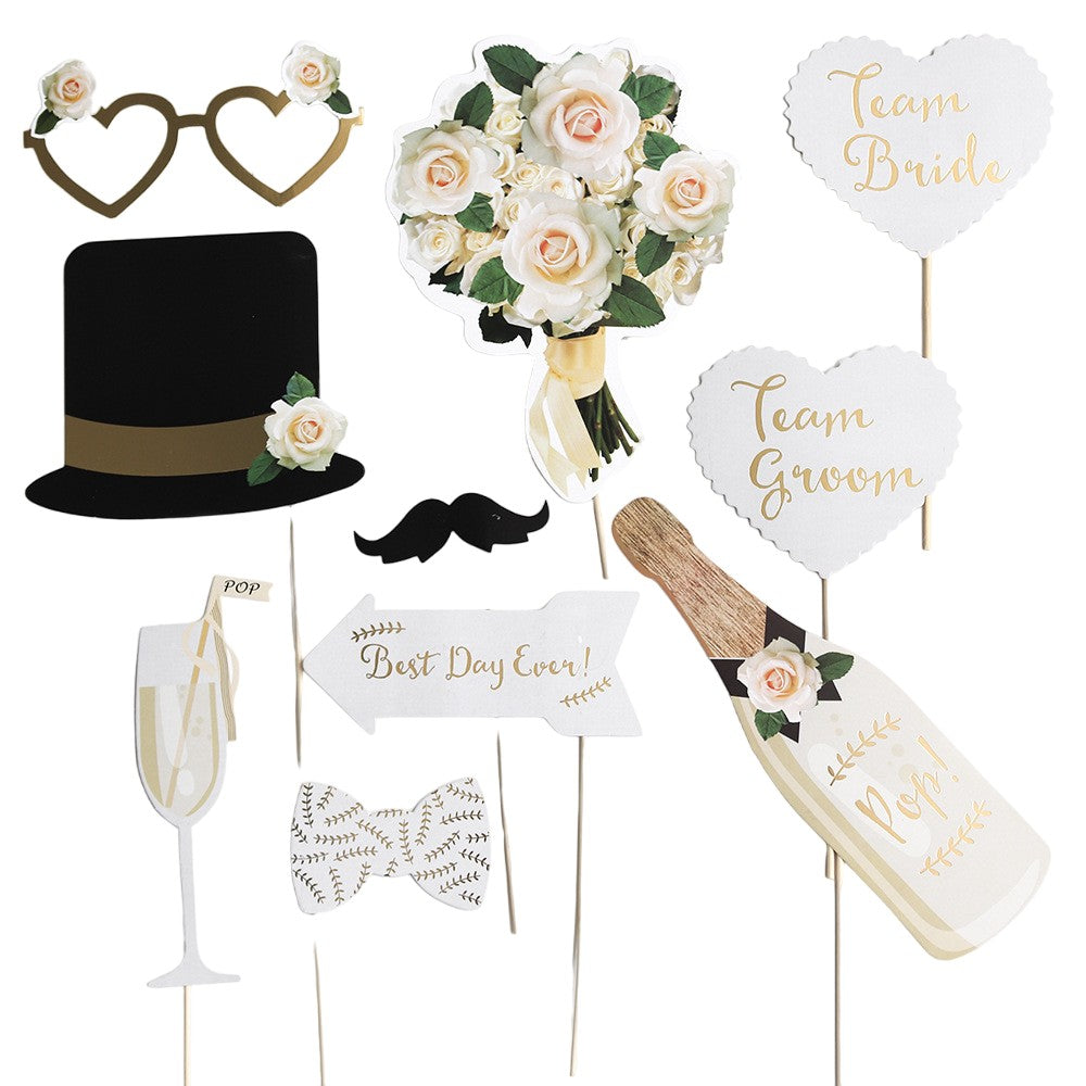 Set 10 Accesorii pentru Petrecere, Flippy, Props pentru Coltul de Poze, Model Mire si Mireasa, Tematica Nunta,