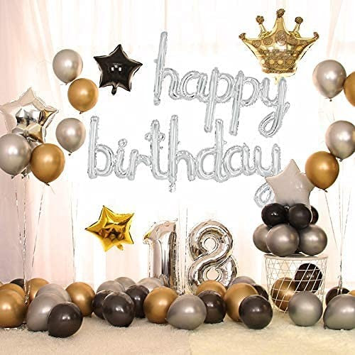 Set 10 Baloane din Folie Metalizata, Flippy, Figurine Litere, Model Scris de Mana Happy Birthday, Tema Aniversare, 40