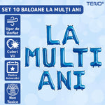 Set 10 Baloane din Folie Metalizata, Flippy, Figurine Litere, Model La multi ani, Tema Aniversare, 40 cm, Ambalaj