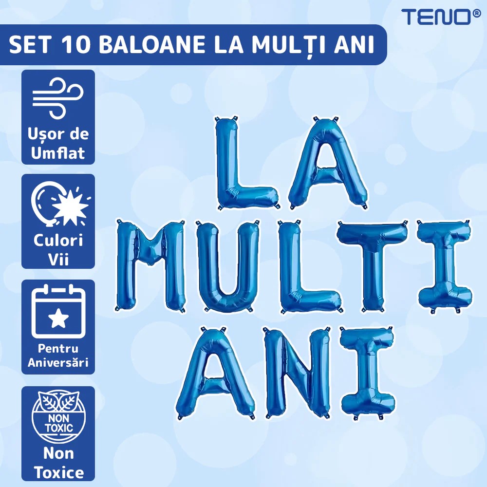 Set 10 Baloane din Folie Metalizata, Flippy, Figurine Litere, Model La multi ani, Tema Aniversare, 40 cm, Ambalaj