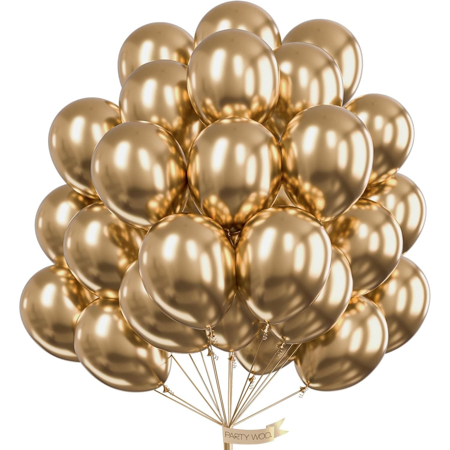Set 10 Baloane din Latex Chrome, Flippy, Model Party, 13 cm, Gold, 1 g