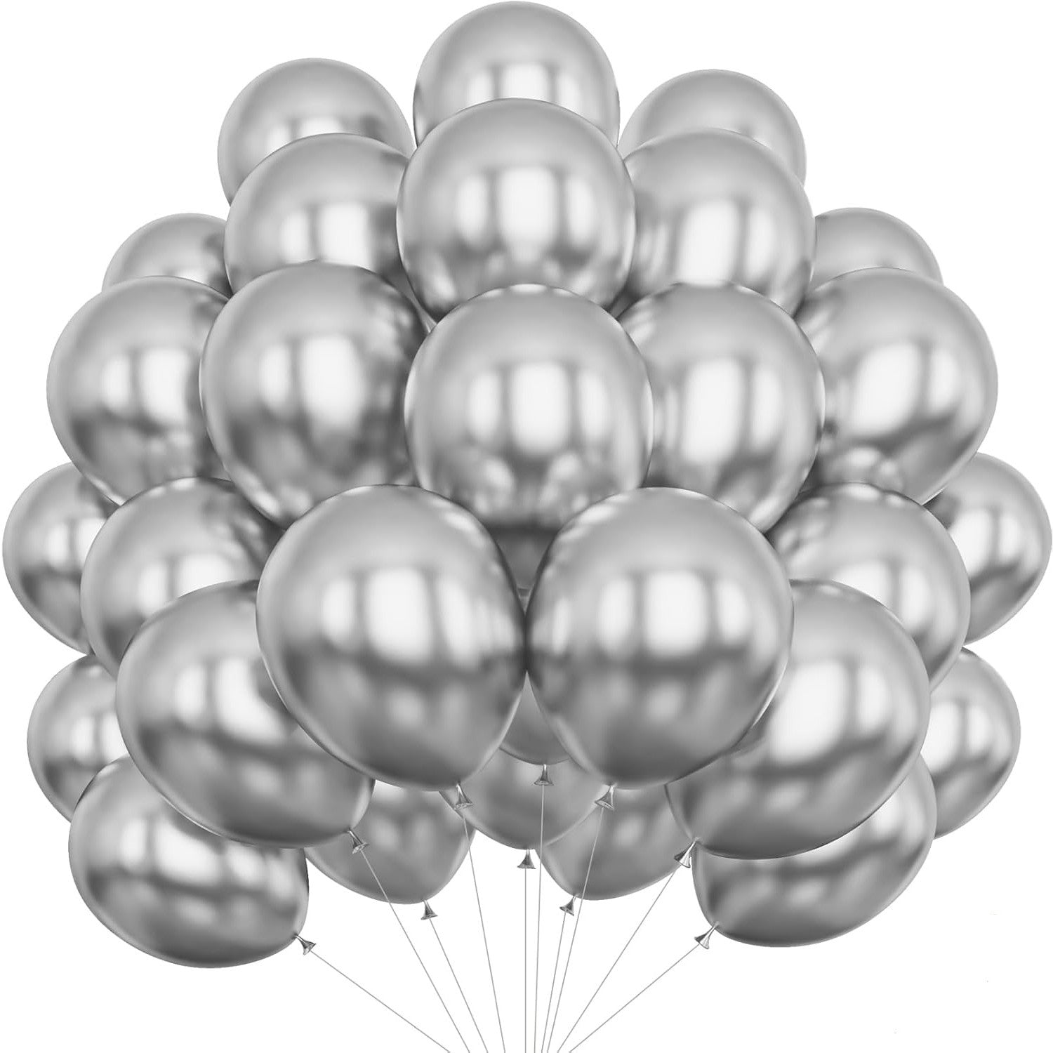 Set 10 Baloane din Latex Chrome, Flippy, Model Party, 13 cm, Silver, 1 g