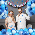 Set 10 Baloane din Latex Chrome, Flippy, Model Party, 23 cm, Diferite Nuante Albastru, 2.2 g