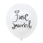 Set 10 Baloane din Latex, Flippy, Model Party Casatorie, Mr&Mrs Just Married, 2.8 g, 30 cm, Alb/Negru