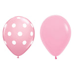 Set 10 Baloane din Latex, Flippy, Model Party cu Buline si Simple, 30 cm, Roz, 2.8 g