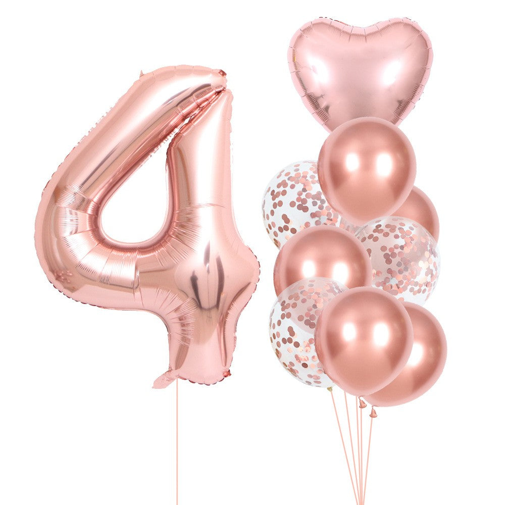 Set 10 Baloane Folie si Latex, Flippy, Tematica Aniversare, Baloane Latex 25cm, Figurina Inimioara 45 cm, Cifra 4 de 81