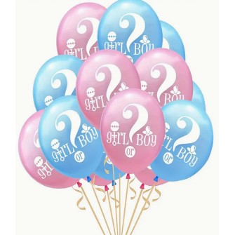 Set 10 Baloane din Latex, Flippy, Model Party Gender Reveal, 30 cm, Roz Albastru