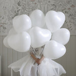 Set 10 Baloane, Flippy, Model Inima, din Latex, 25 cm, Alb