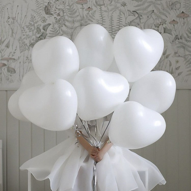 Set 10 Baloane, Flippy, Model Inima, din Latex, 25 cm, Alb