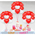 Set 10 Baloane, Flippy, Model Inima, din Latex, 25 cm, Alb/Rosu
