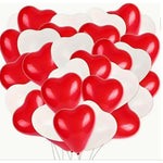 Set 10 Baloane, Flippy, Model Inima, din Latex, 25 cm, Alb/Rosu