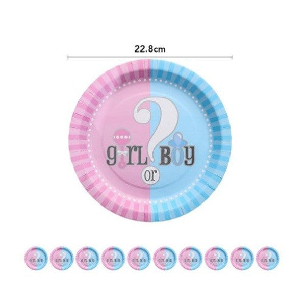 Set 10 Farfurii Gender Reveal, Flippy, Girl or Boy, din Carton, 22.8 cm, Roz/Albastru