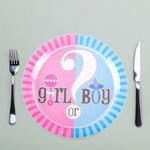Set 10 Farfurii Gender Reveal, Flippy, Girl or Boy, din Carton, 22.8 cm, Roz/Albastru