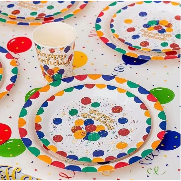Set 10 Farfurii de Unica Folosinta, Flippy, din Carton, 18 cm, Model Happy Birthday, Multicolor