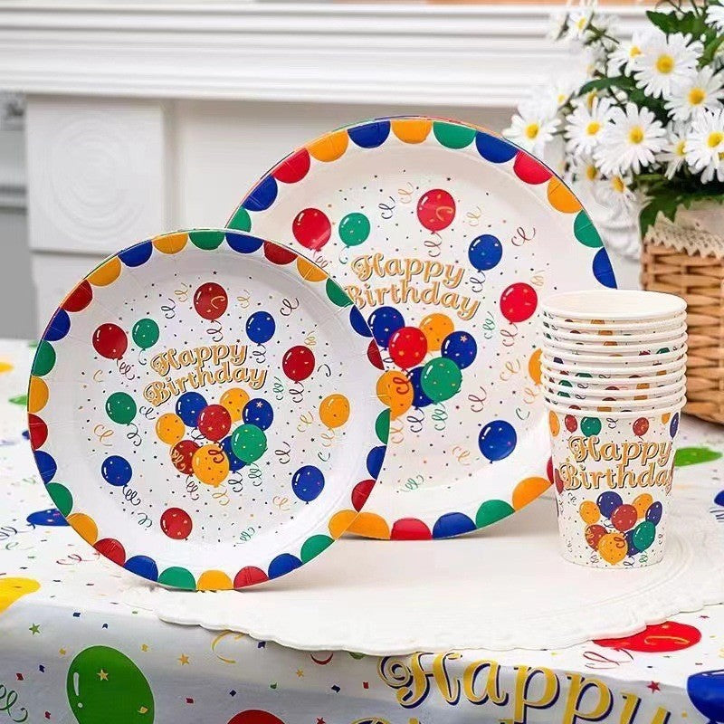 Set 10 Farfurii de Unica Folosinta, Flippy, din Carton, 18 cm, Model Happy Birthday, Multicolor