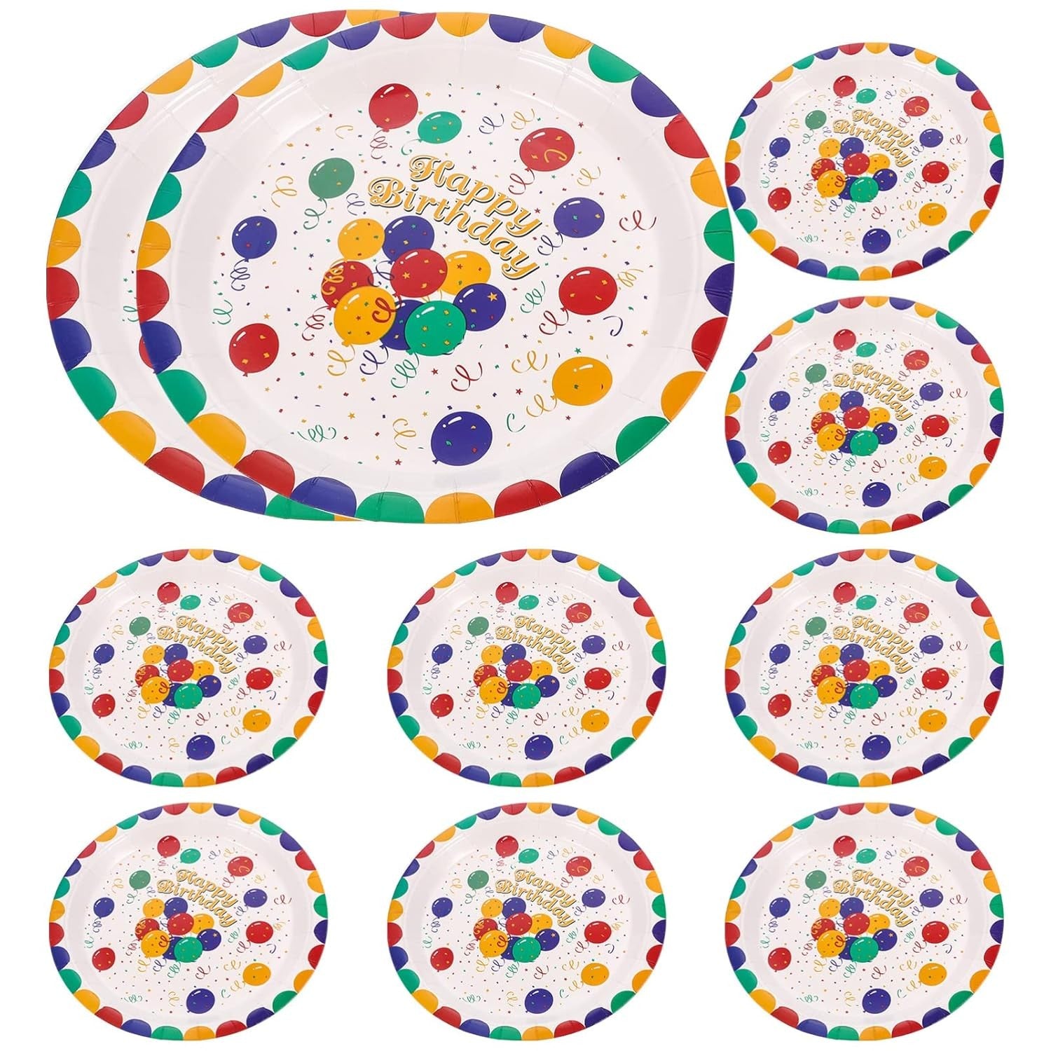 Set 10 Farfurii de Unica Folosinta, Flippy, din Carton, 23 cm, Model Happy Birthday, Multicolor