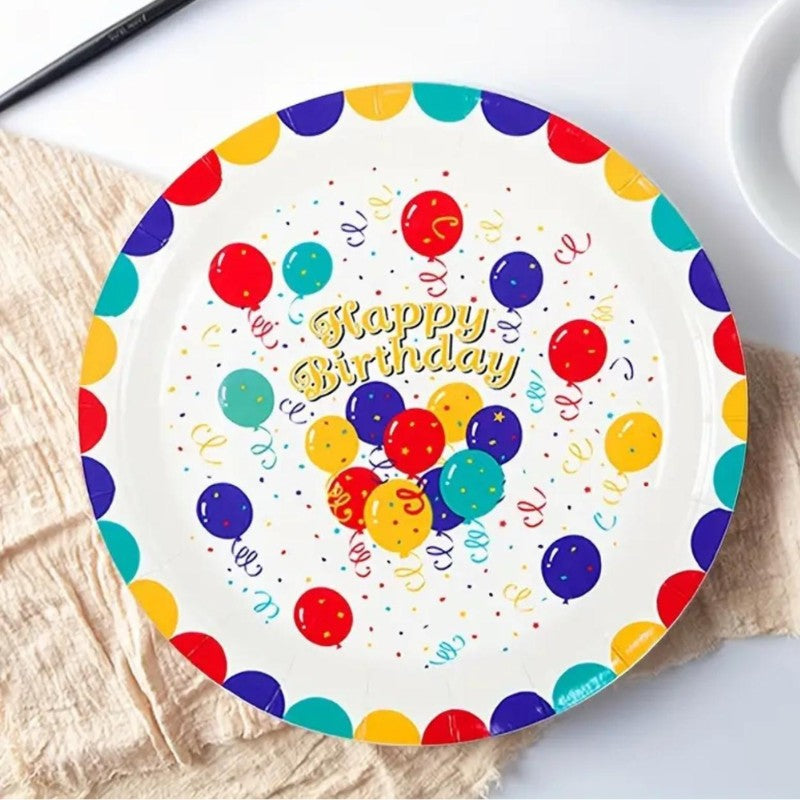 Set 10 Farfurii de Unica Folosinta, Flippy, din Carton, 23 cm, Model Happy Birthday, Multicolor