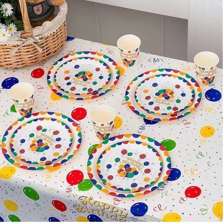 Set 10 Farfurii de Unica Folosinta, Flippy, din Carton, 23 cm, Model Happy Birthday, Multicolor