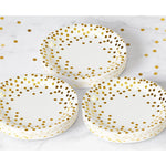 Set 10 Farfurii Unica Folosinta, Flippy, Imprimeu cu Buline, din Carton, Diametru 18 cm, Alb/Auriu