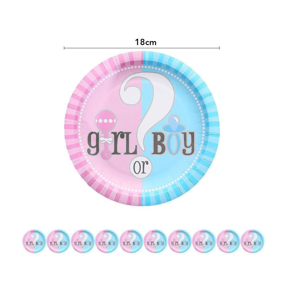 Set 10 Farfurii Gender Reveal, Flippy, Girl or Boy, din Carton, 18 cm, Roz/Albastru