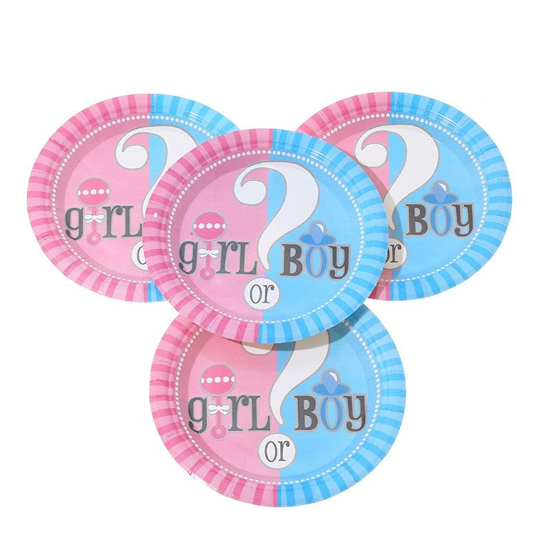 Set 10 Farfurii Gender Reveal, Flippy, Girl or Boy, din Carton, 22.8 cm, Roz/Albastru