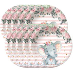 Set 10 Farfurii Unica Folosinta, Flippy, Imprimeu Elefant, din Carton, 22 cm, Roz