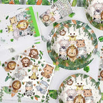 Set 10 Farfurii Unica Folosinta, Flippy, Imprimeu Jungle, din Carton, 17 cm, Verde