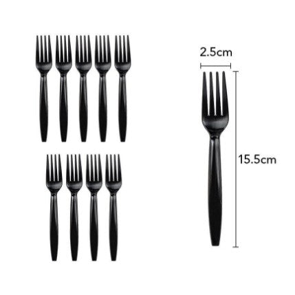 Set 10 Furculite de Unica Folosinta, Flippy, Plastic, 15.5x2.5 cm, negru