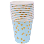 Set 10 Pahare, Flippy, Imprimeu cu Buline, din Carton, 250 ml, 7.5 x 8.5 x 5.2 cm, Albastru/Auriu