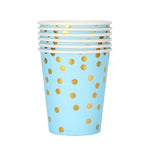 Set 10 Pahare, Flippy, Imprimeu cu Buline, din Carton, 250 ml, 7.5 x 8.5 x 5.2 cm, Albastru/Auriu